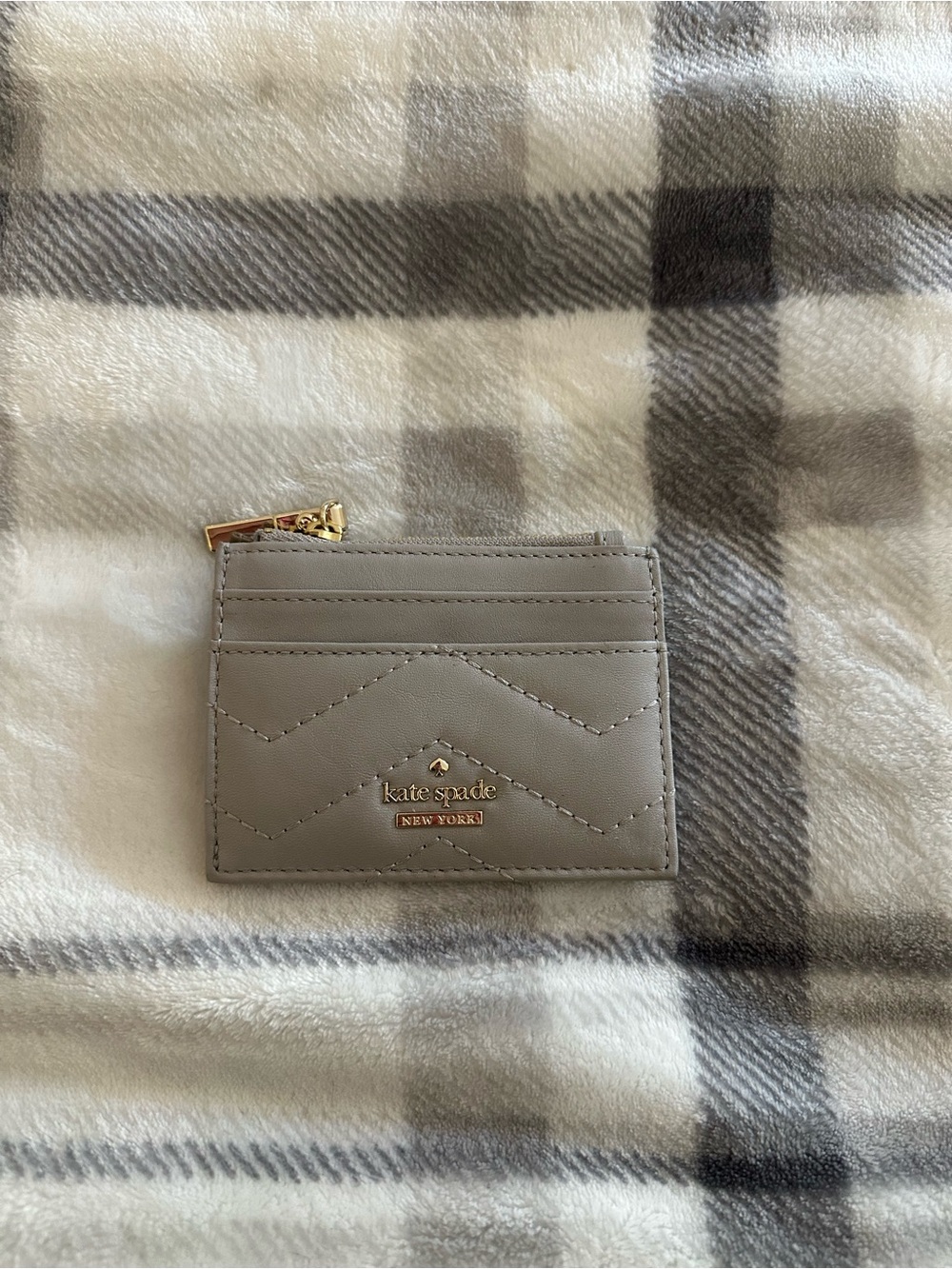 kate spade Gray Quilted Leather Cardholder with Gold Key Ring